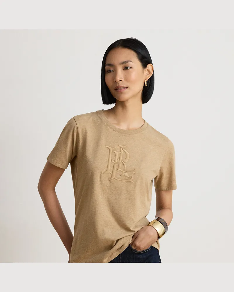 Ralph Lauren Meliertes T-Shirt mit gesticktem Logo Tan