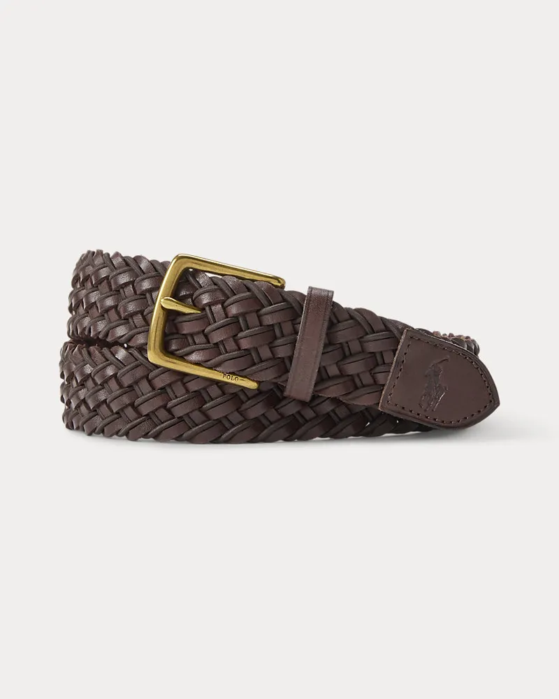 Ralph Lauren Leder-Webgürtel mit geflochtener Kordel Brown