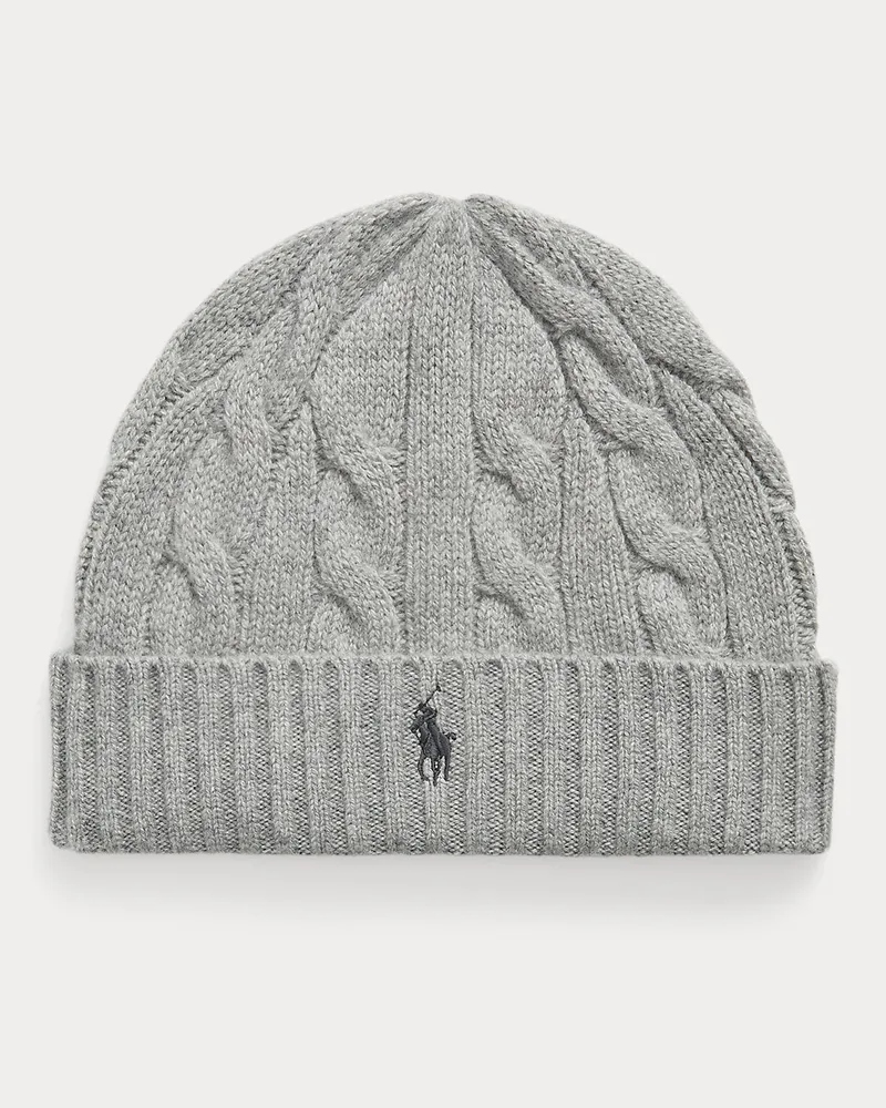 Ralph Lauren Woll-Kaschmir-Mütze mit Zopfmuster Grey