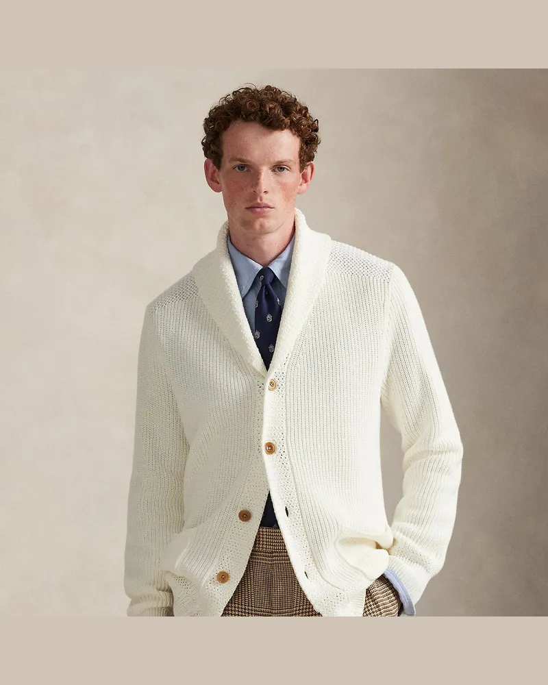 Ralph Lauren Baumwollstrickjacke mit Schalkragen White