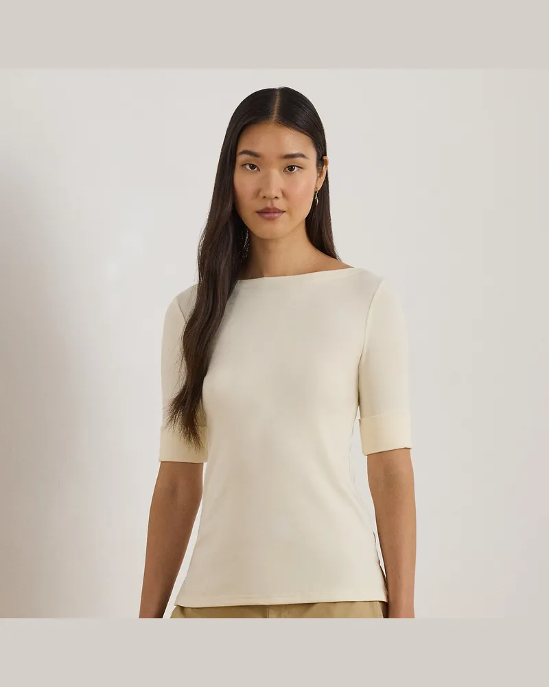 Ralph Lauren Kurzgrößen - T-Shirt mit U-Boot-Ausschnitt Cream