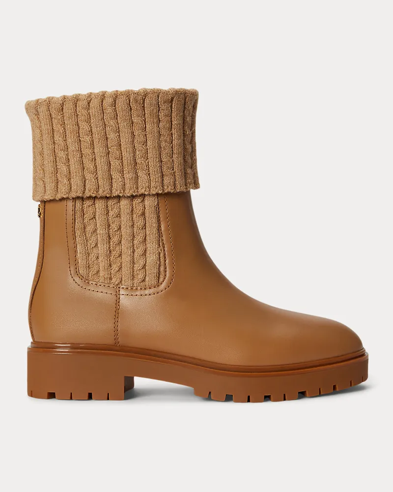 Ralph Lauren Leder-Stiefelette Allyson mit Zopfmuster Tan