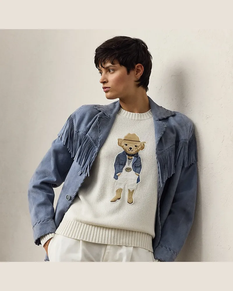 Ralph Lauren Seidenpullover mit Hamptons Polo Bear Cream