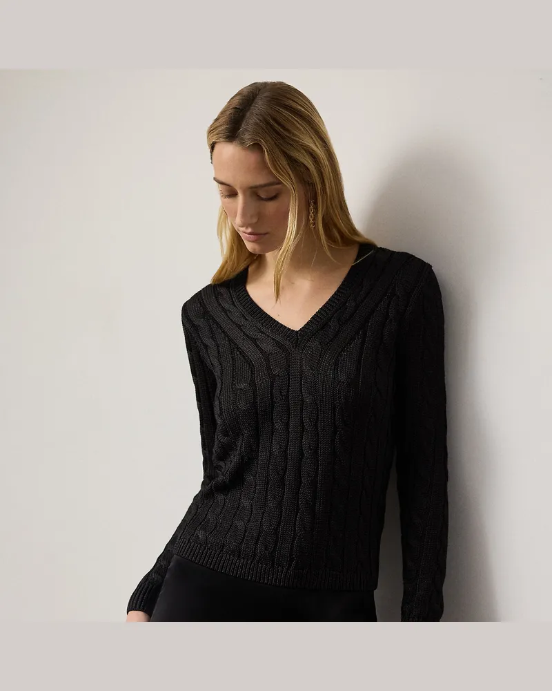 Ralph Lauren Seidenpullover mit Zopfmuster Black