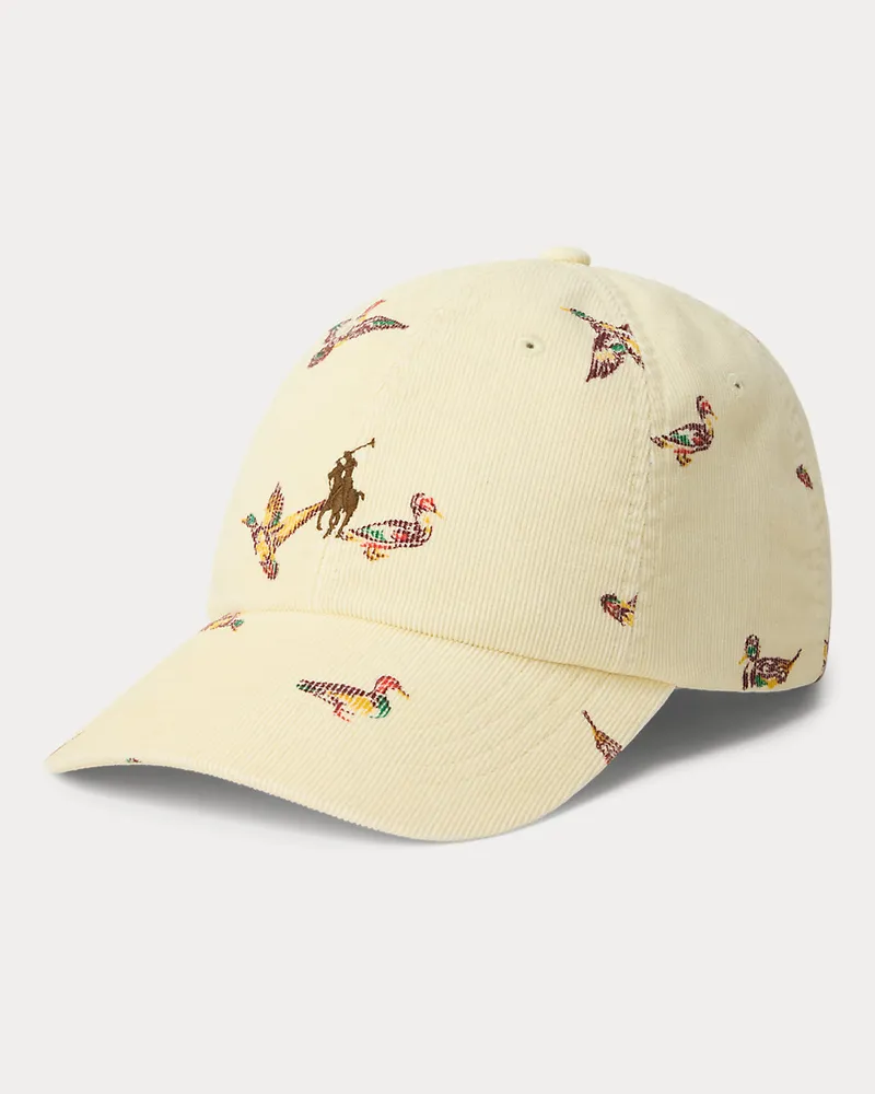 Ralph Lauren Kordsamt-Baseballkappe mit Entenmotiv Cream