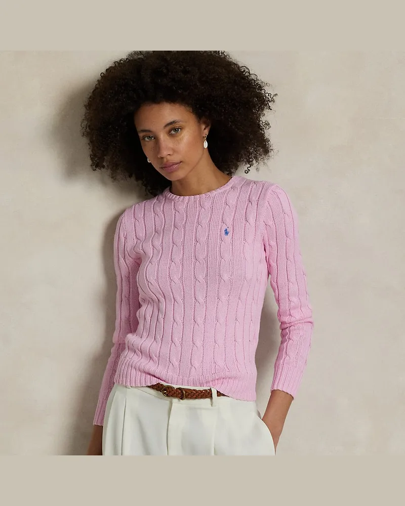 Ralph Lauren Baumwoll-Rundhalspullover mit Zopfmuster Pink