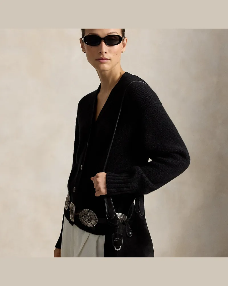 Ralph Lauren Kleine Wildleder-Tragetasche Polo Play Black