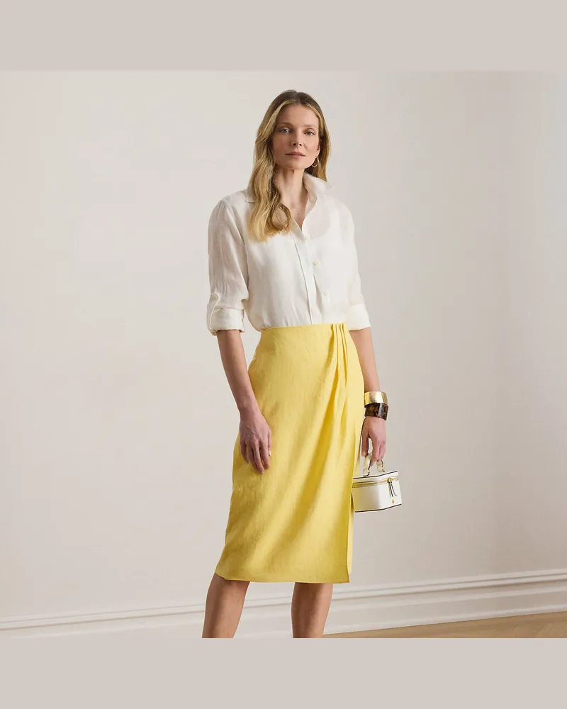 Ralph Lauren Leinen-Bleistiftrock in Wickeloptik Yellow