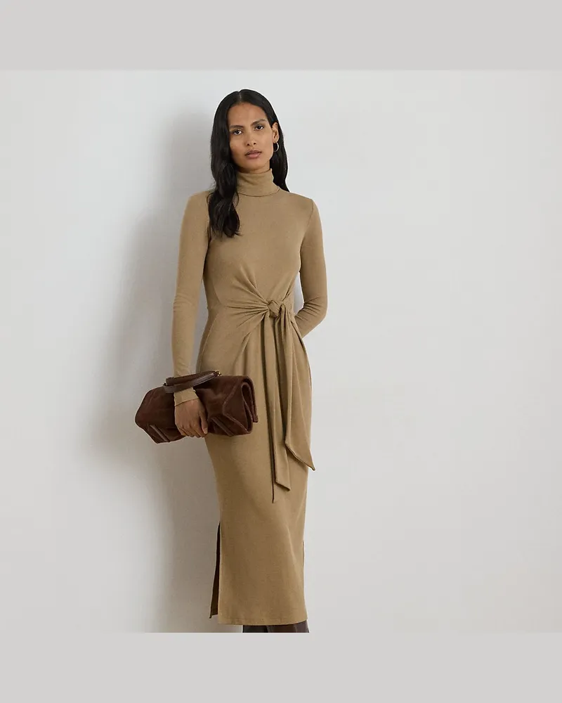 Ralph Lauren Rollkragenkleid mit Bindedetail vorne Tan