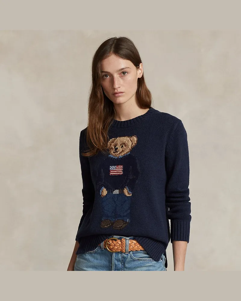 Ralph Lauren Leinen-Baumwoll-Pullover mit Polo Bear Blue