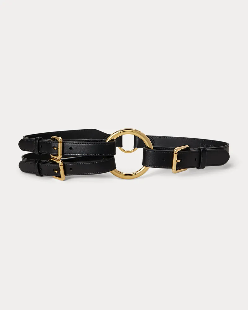 Ralph Lauren Ledergürtel mit drei Riemen und O-Ring Black