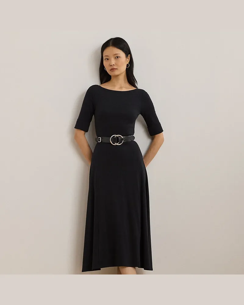 Ralph Lauren Geripptes Midikleid aus Baumwollstretch Black