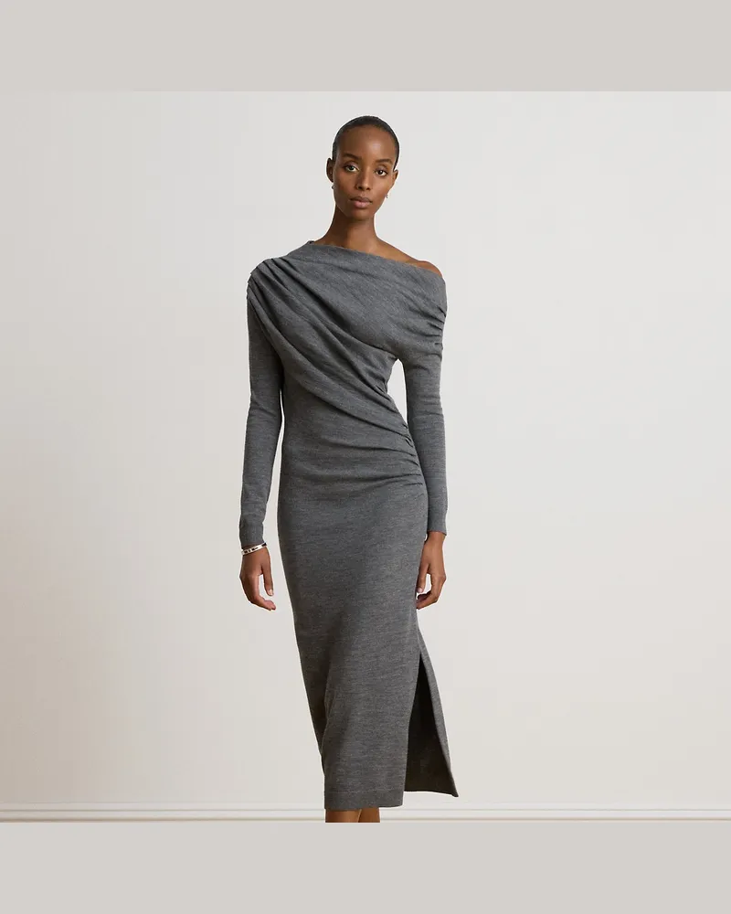 Ralph Lauren Schulterfreies Wollkleid mit Falten Grey