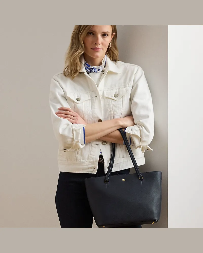 Ralph Lauren Schraffierte Ledertragetasche Karly Blue