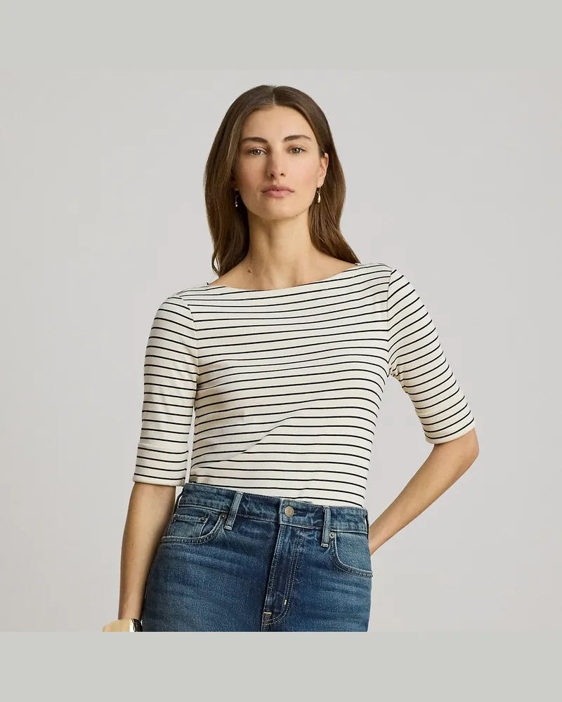 Ralph Lauren Baumwoll-T-Shirt mit U-Boot-Ausschnitt Cream