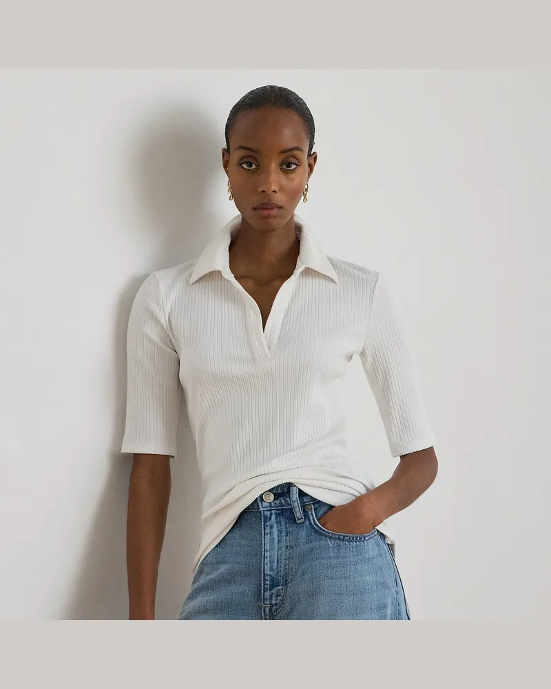 Ralph Lauren Polo-T-Shirt in Rippenstrick White