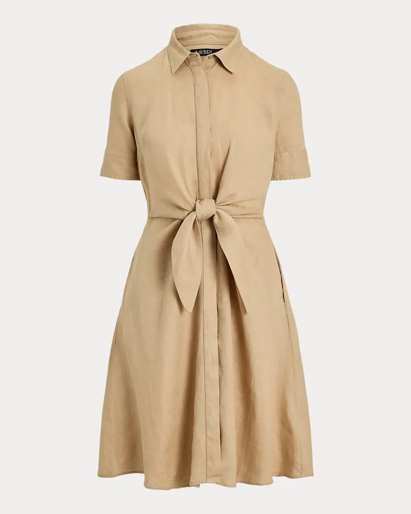 Ralph Lauren Leinenhemdkleid mit Bindedetail Tan