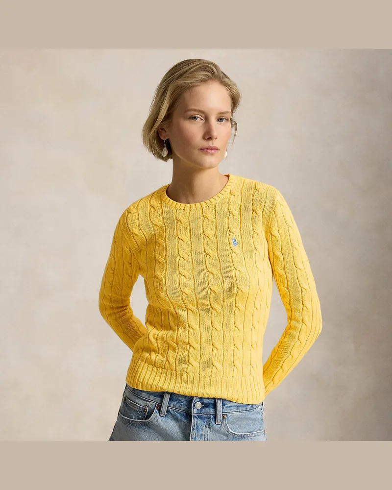 Ralph Lauren Baumwoll-Rundhalspullover mit Zopfmuster Yellow