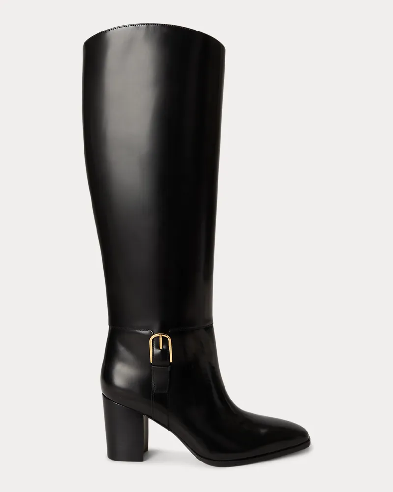 Ralph Lauren Hoher Lederstiefel Raelynn mit Absatz Black