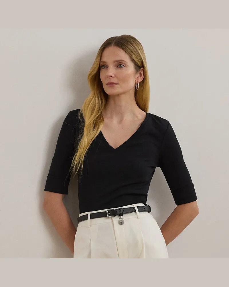 Ralph Lauren Baumwollstretch-T-Shirt mit V-Ausschnitt Black