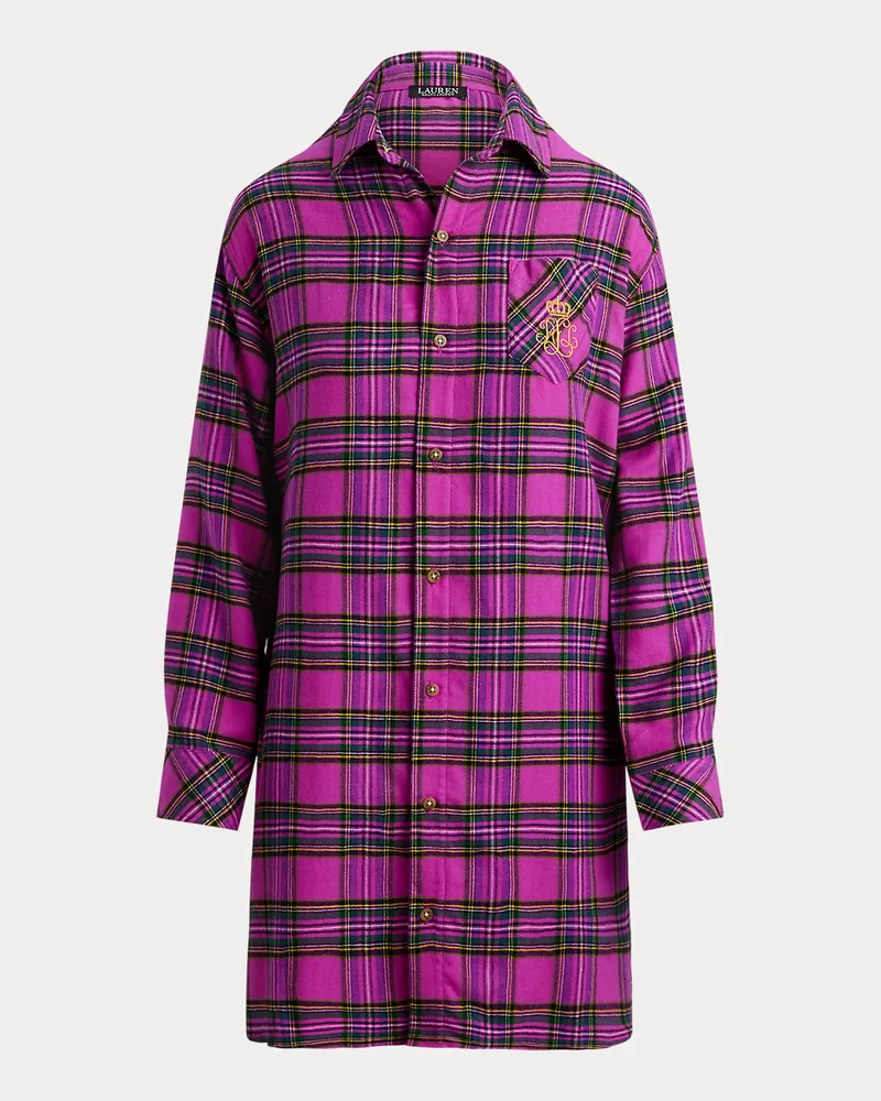 Ralph Lauren Kariertes Nachthemd aus angerautem Twill Pink