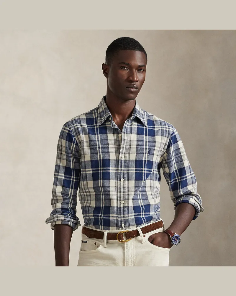 Ralph Lauren Angerautes Custom-Fit Oxfordhemd Blue