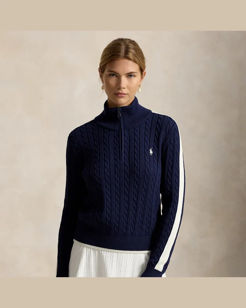 Ralph Lauren Zopfmusterpullover mit Reißverschluss Blue