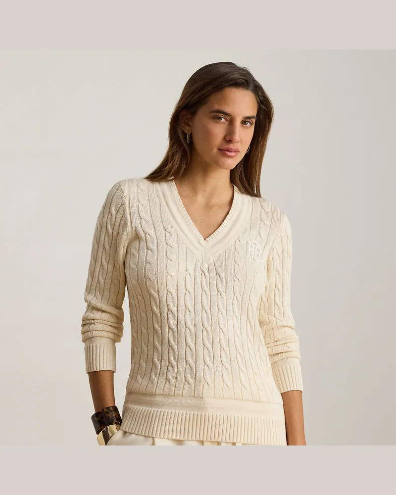 Ralph Lauren Cricket-Pullover mit Zopfmuster Cream