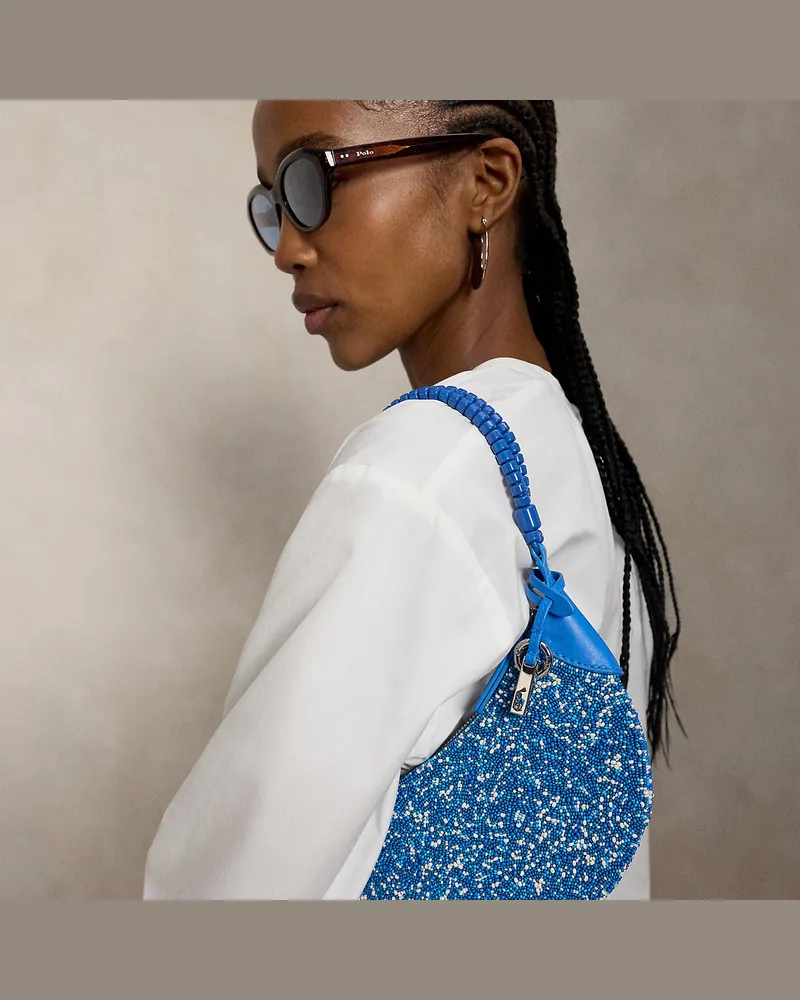 Ralph Lauren Mini-Schultertasche Polo ID mit Perlen Blue