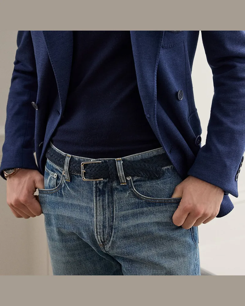 Ralph Lauren Geflochtener Gürtel aus Kalbswildleder Blue