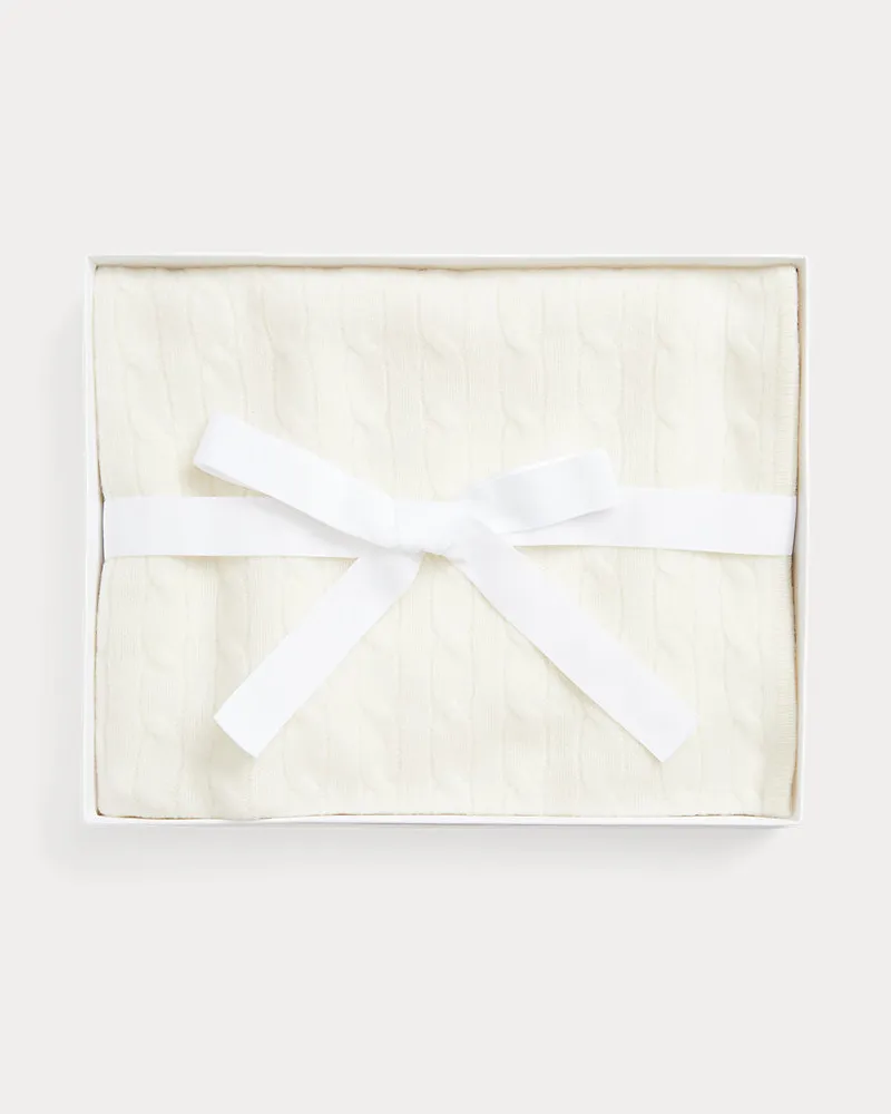 Ralph Lauren Kaschmirdecke mit Zopfmuster White