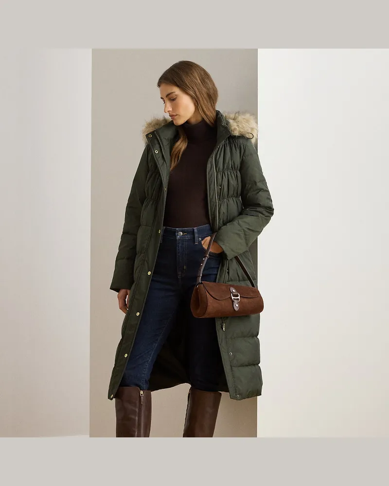 Ralph Lauren Daunenmantel mit Kapuze und Kunstpelz Green