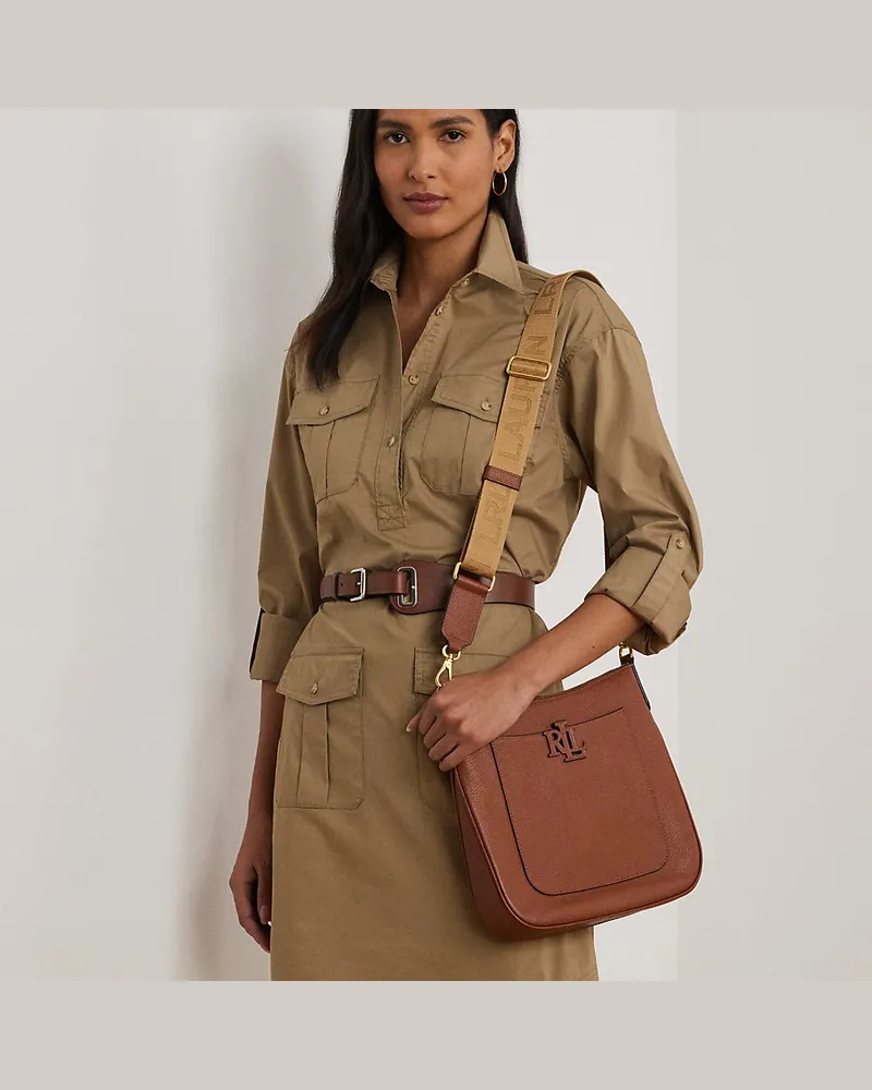 Ralph Lauren Große Narbenleder-Umhängetasche Cameryn Brown