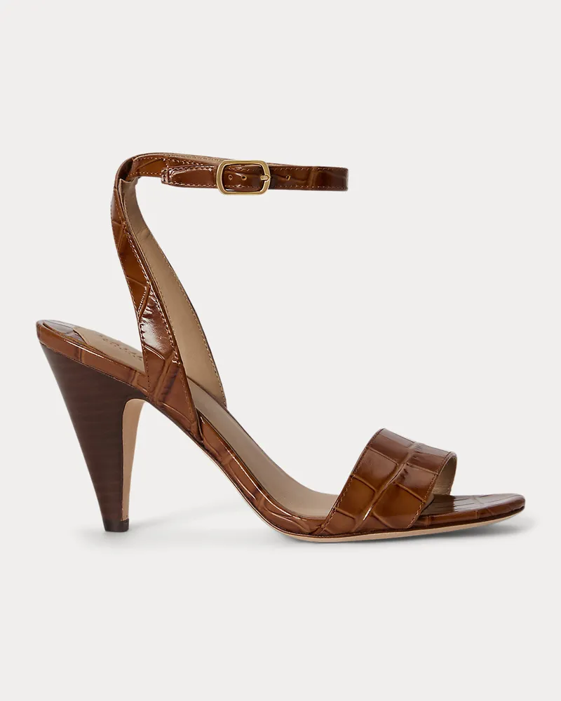 Ralph Lauren Ledersandale Gracy mit Krokodilprägung Brown