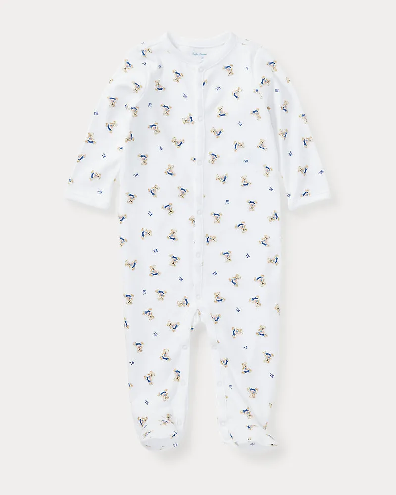 Ralph Lauren Baumwollstrampler mit Polo Bear Blue