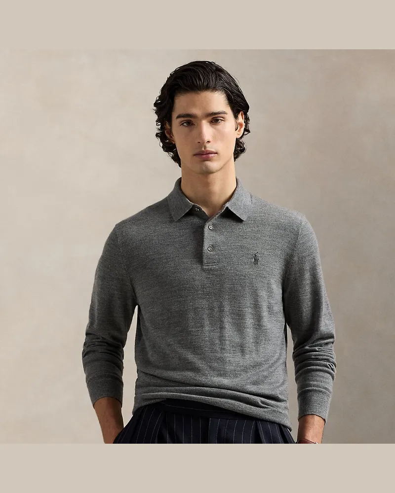 Ralph Lauren Wollpullover mit Polo-Kragen Grey