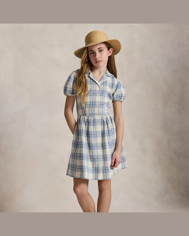 Ralph Lauren Leinen-Baumwoll-Hemdkleid mit Karomuster Blue