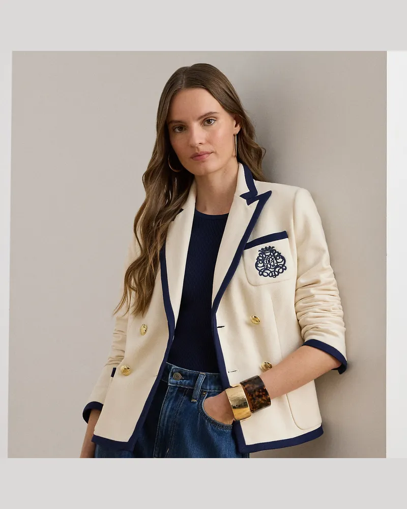 Ralph Lauren Zweifarbiger zweireihiger Piqué-Blazer Cream