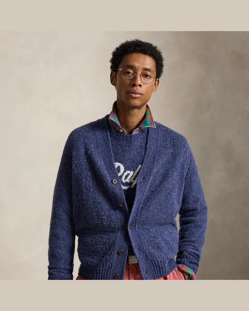 Ralph Lauren Woll-Kaschmir-Cardigan mit Wildleder Blue
