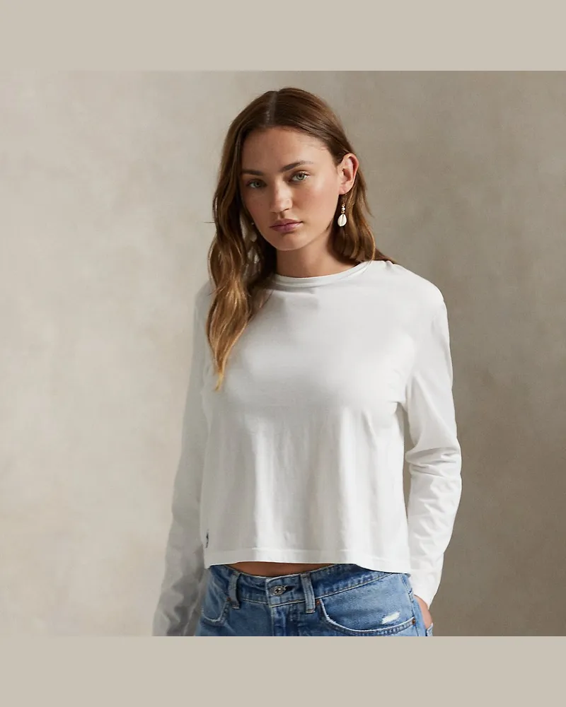 Ralph Lauren Shrunken-Fit Langarm-T-Shirt aus Jersey White