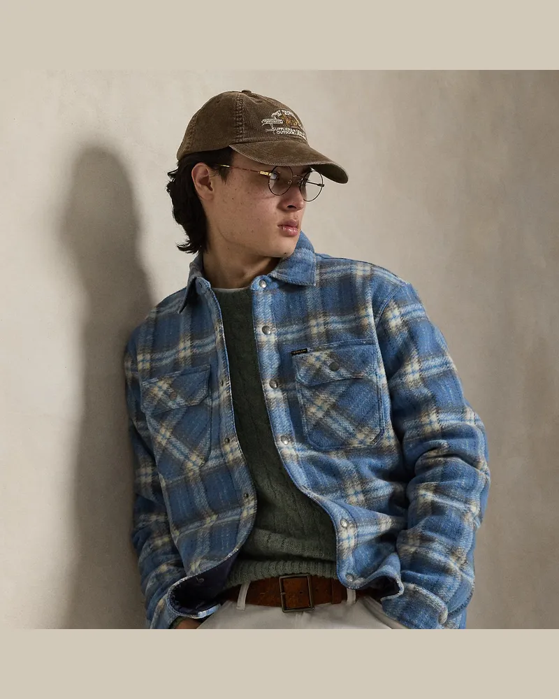 Ralph Lauren Karierte Hemdjacke aus gefilzter Wolle Blue