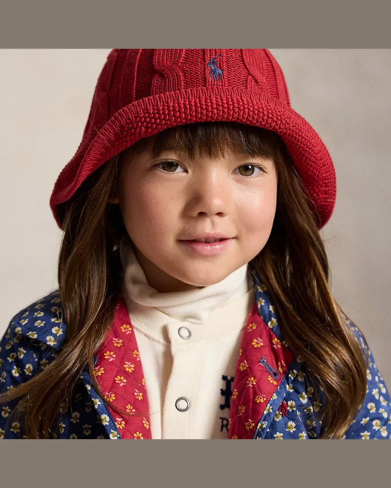 Ralph Lauren Baumwoll-Topfhut mit Zopfmuster Red