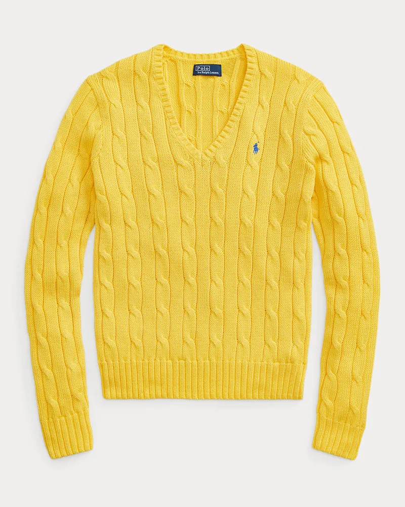 Ralph Lauren Zopfmusterpullover mit V-Ausschnitt Yellow