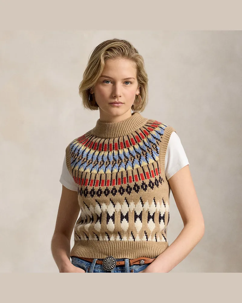 Ralph Lauren Gemusterte Weste mit Schornsteinkragen Tan