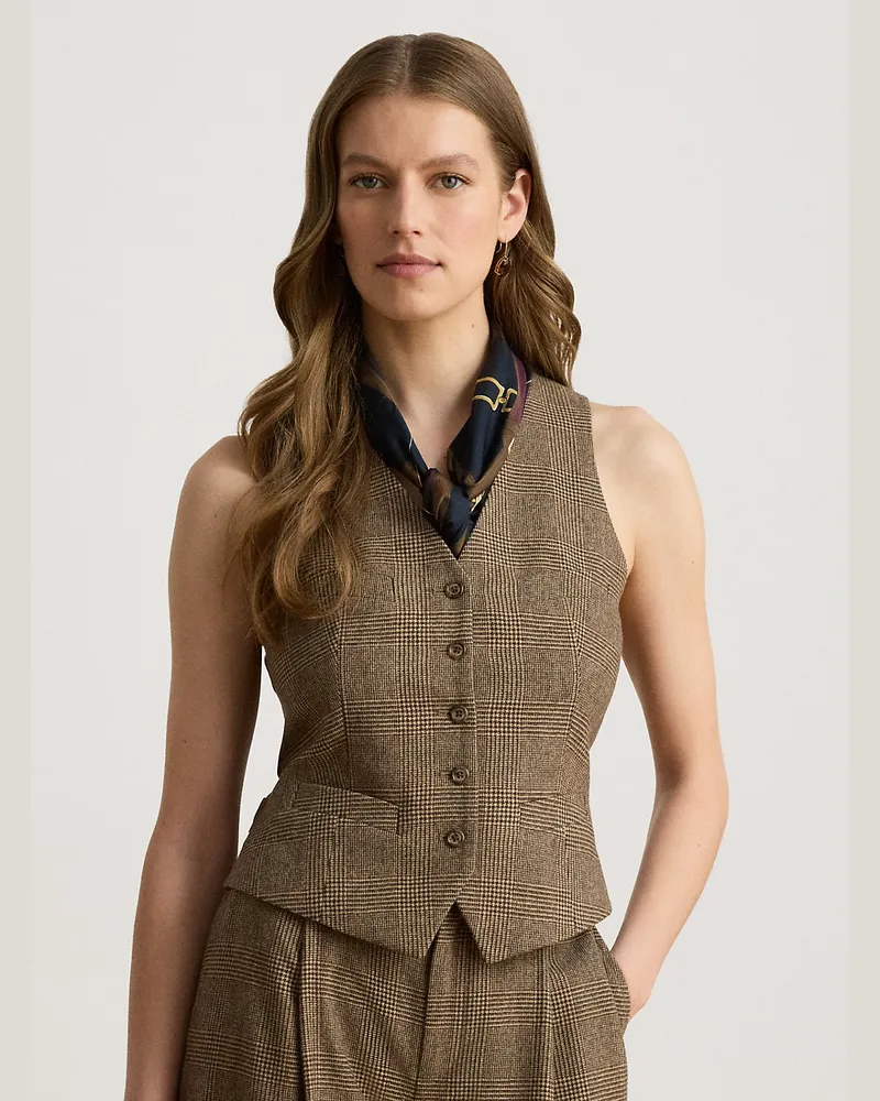 Ralph Lauren Glencheck-Weste aus Wolltwill Brown