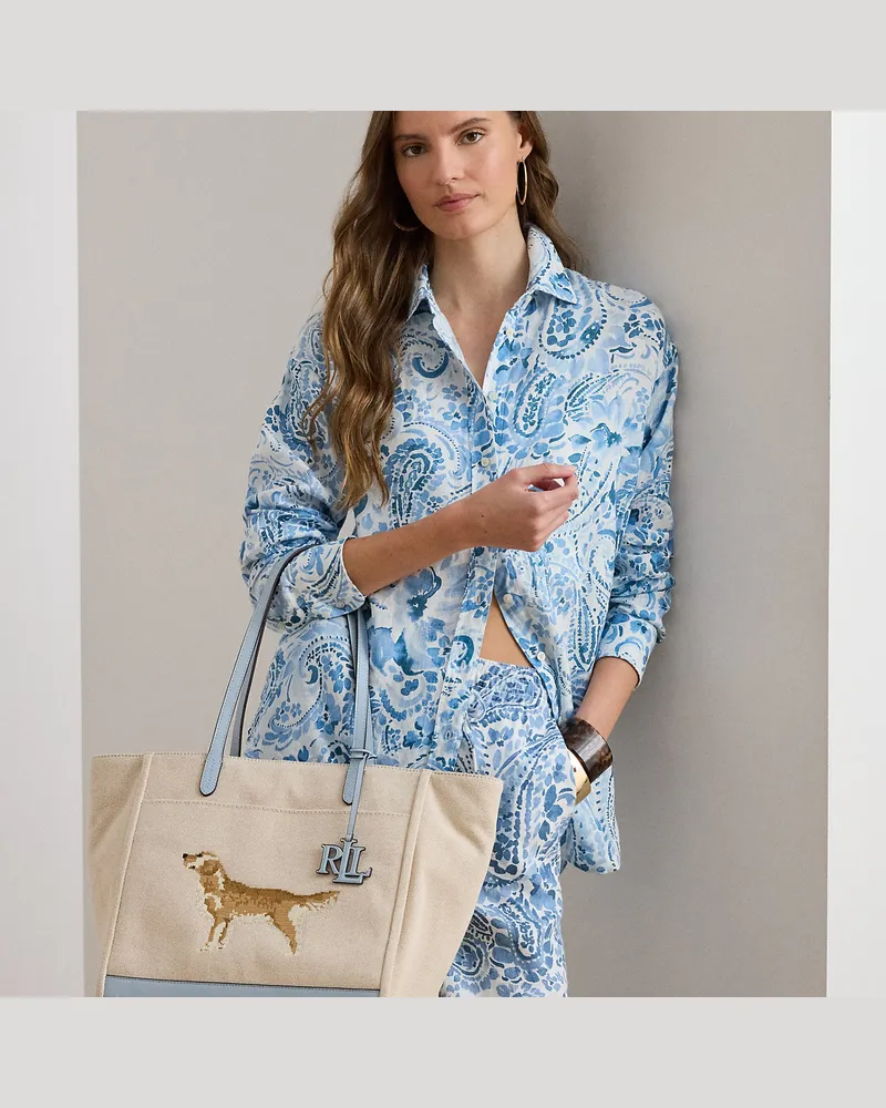 Ralph Lauren Tragetasche Cameryn mit Hundestickerei Natural