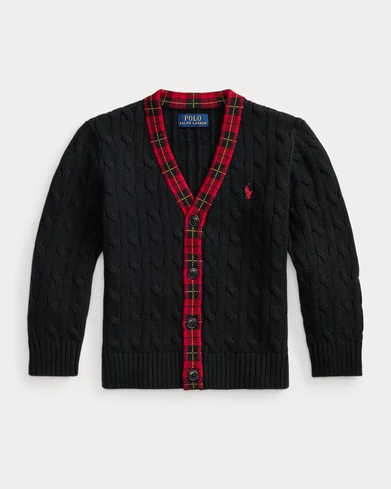 Ralph Lauren Strickjacke mit Zopfmuster und Besatz Black