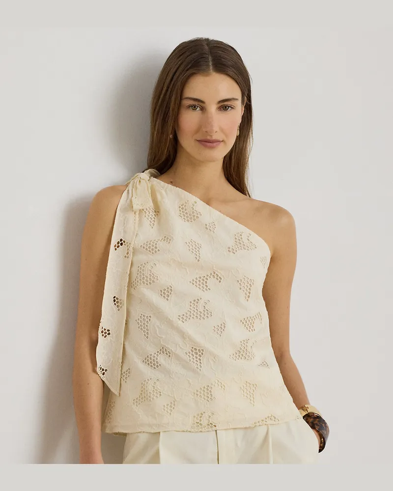 Ralph Lauren Einschultrige Bluse mit Lochstickerei Cream