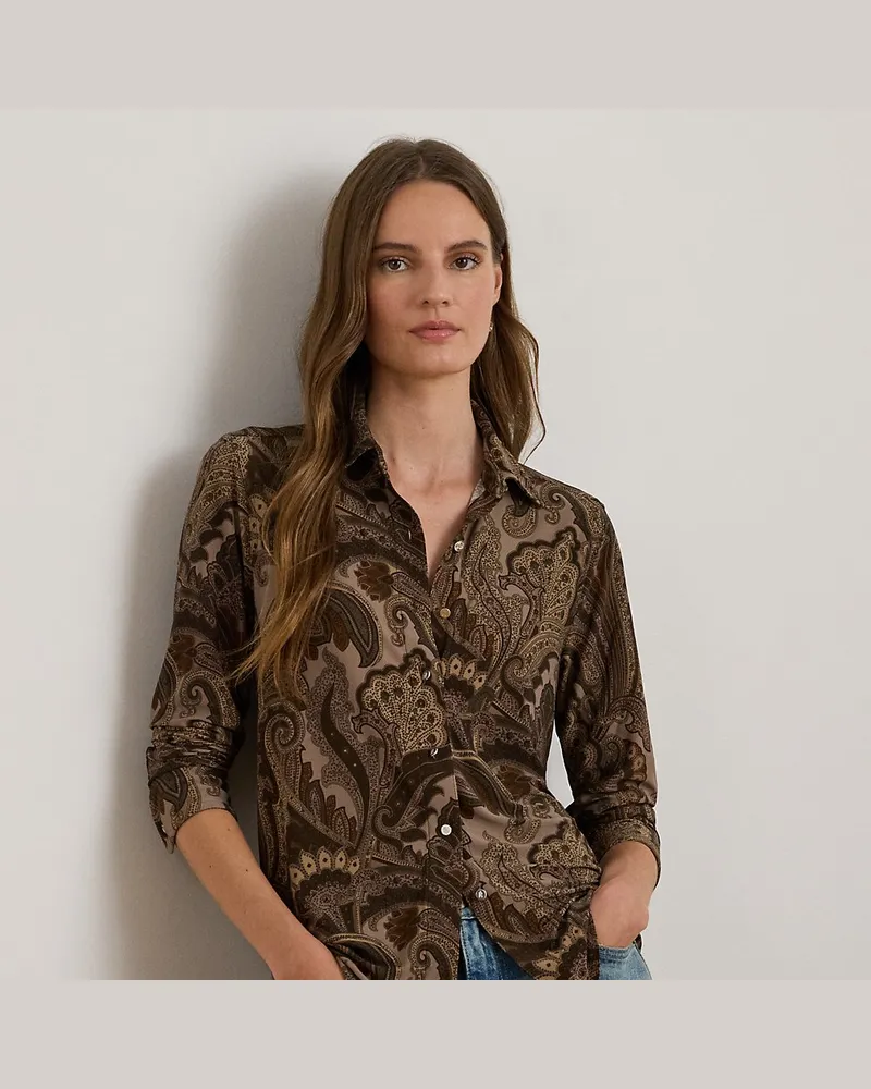 Ralph Lauren Slim-Fit Jerseyhemd mit Paisley-Motiv Brown
