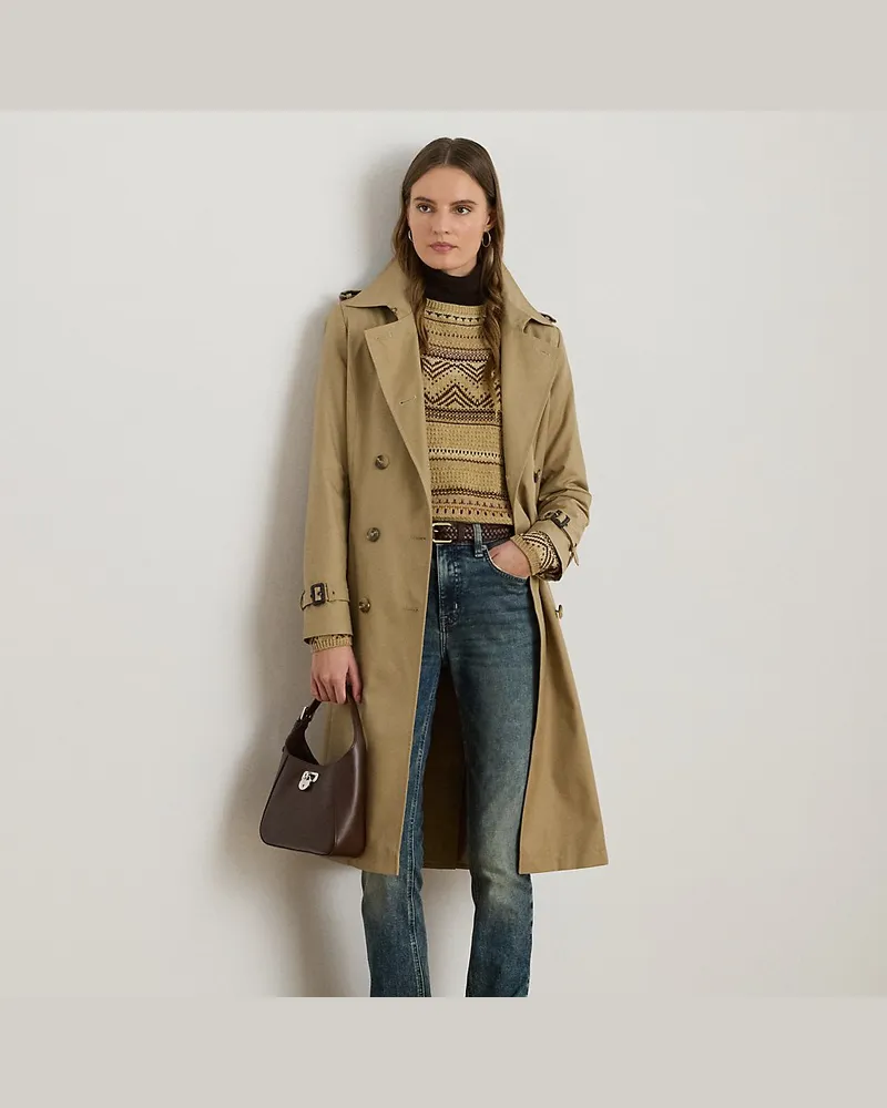 Ralph Lauren Zweireihiger Trenchcoat mit Gürtel Tan